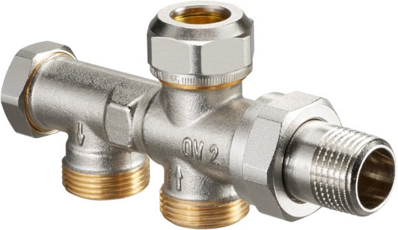 Oventrop Zweirohr-Anschlussstück Duo mit Absperrung, M 24 x 1,5 AG, Abstand 35 mm