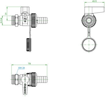 Oventrop KFE-Kugelhahn Optiflex für Solar DN 15 vernickelt – mit Schlauchverschraubung