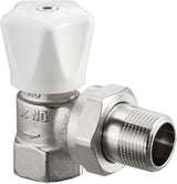Oventrop Handregulierventil HRV PN 10 Eck weiß DN 10 (3/8 Zoll) – verkürzte Baulänge, thermostatisch vorbereitet
