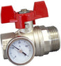 OVENTROP Kugelhahn mit Thermometer, roter Griff 3/4" IG x 1" AG, Messing vernickelt