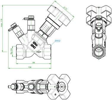 Oventrop Hydrocontrol VTR Strangregulierventil PN 25 DN 10 Rotguss mit 2 Messventilen