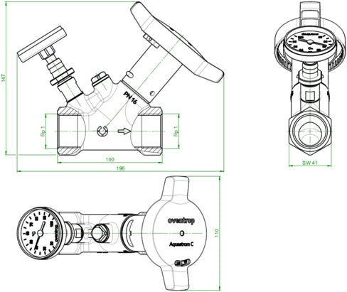 OVENTROP Zirkulationsventil Aquastrom C DN 15 Rp 1/2 mit Wärmedämmung & Thermometer