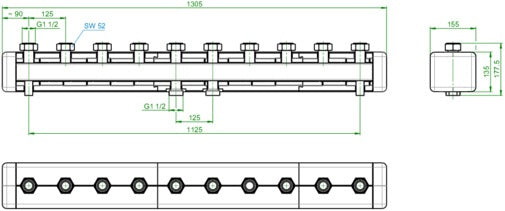 OVENTROP Regumat Verteilerbalken DN 25 mit Isolierung für 3 Heizkreise aus Stahl