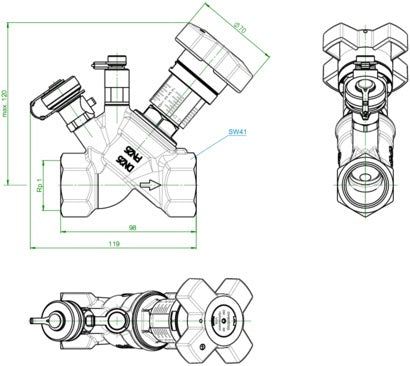 Oventrop Hydrocontrol VTR Strangregulierventil PN 25 Rotguss DN 10 3/8" IG mit Messventil