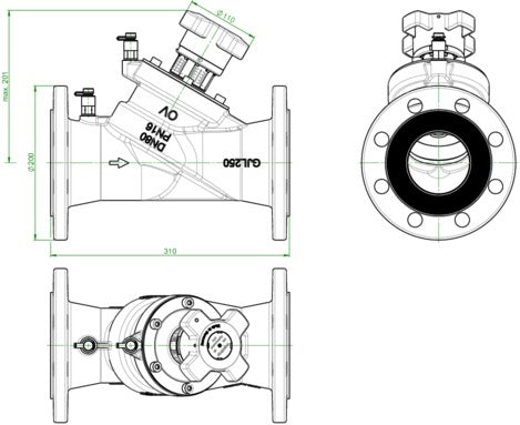 OVENTROP Hydrocontrol VFC Strangregulierventil PN 16 DN 20 Flansch – Grauguss, mit Messventilen