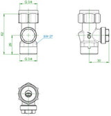 OVENTROP Absperrverschraubung Combi 3 Multiflex 3/4Z ÜMx1/2Z IG – Messing vernickelt, mit Quetschset