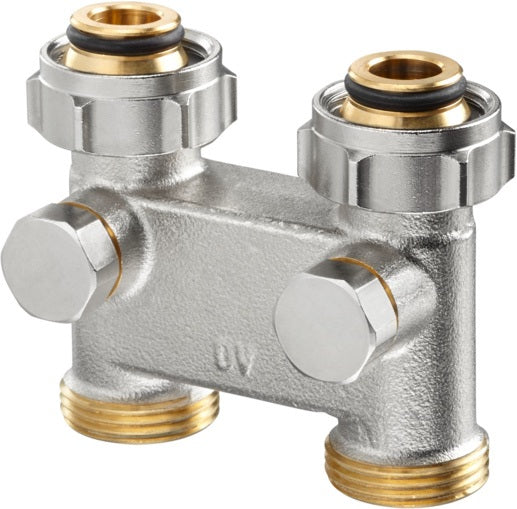 Oventrop Umlenkstück mit Absperrung, Durchgang für Einrohrbetrieb, 3/4Z ÜM x 3/4Z AG