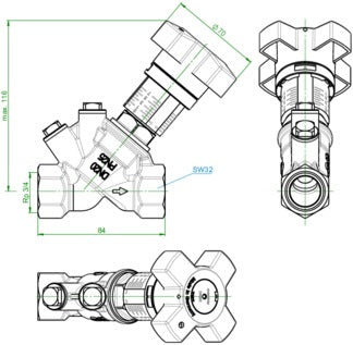 OVENTROP Hydrocontrol VTR Strangregulierventil PN 25 RG classic DN 10 (3/8" IG) – Feinstvoreinstellung, Rotguss