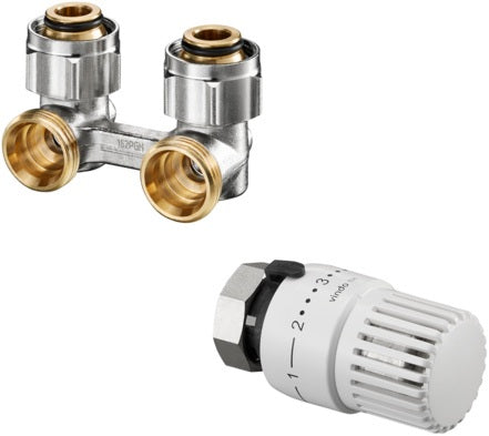 OVENTROP Anschluss-Set Multiflex F Eckform mit Thermostat vindo TH – für Heizkörper G 1/2 IG