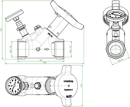 OVENTROP Zirkulationsventil Aquastrom C DN 15 Rp 1/2 mit Wärmedämmung & Thermometer