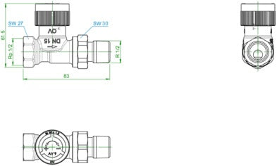 OVENTROP Thermostatventil RFV 9 DN 10, PN 10, Durchgang, voreinstellbar, M30 x 1,5