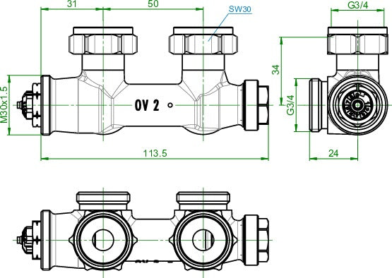 Oventrop Multiblock T Zweirohrarmatur 3/4 Zoll Durchgang – Regeln, Absperren, Entleeren