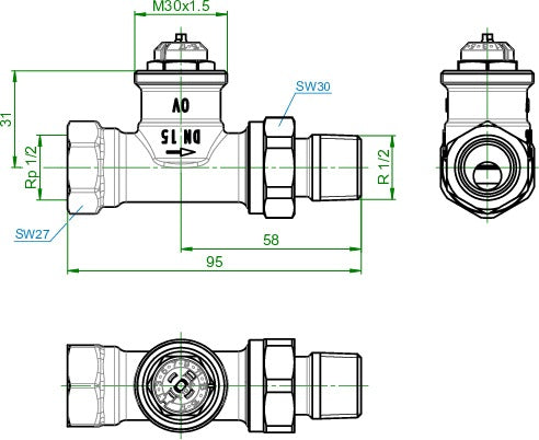 OVENTROP Thermostatventil AQ M 30x1,5 Durchgang DN 10 – Automatischer Hydraulischer Abgleich