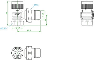 Oventrop Thermostatventil AV 9 M 30x1,5, PN 10, Eck DN 10 – voreinstellbar