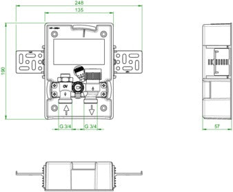 OVENTROP Unibox E BV vario Bypass – Raumtemperaturregler ohne Abdeckung, 3/4 Zoll
