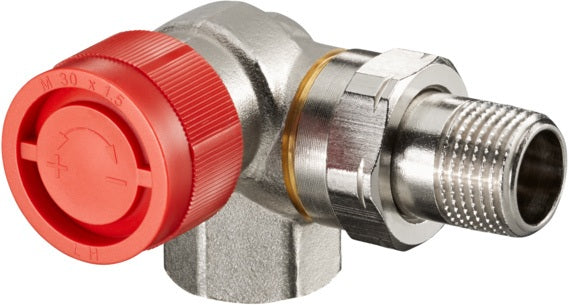 OVENTROP Thermostatventil AF M 30x1,5 PN 10 Winkel-Eck links DN 10 – Feinstvoreinstellung