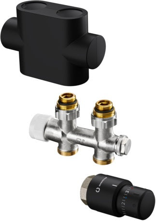 OVENTROP Multiblock T DG/Uni SH Anschlussset für Heizkörper G1/2, schwarz matt