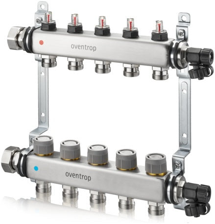 OVENTROP Multidis SFQ Edelstahl-Heizkreisverteiler mit Durchflussindikator, 2 Heizkreise, Q-Tech