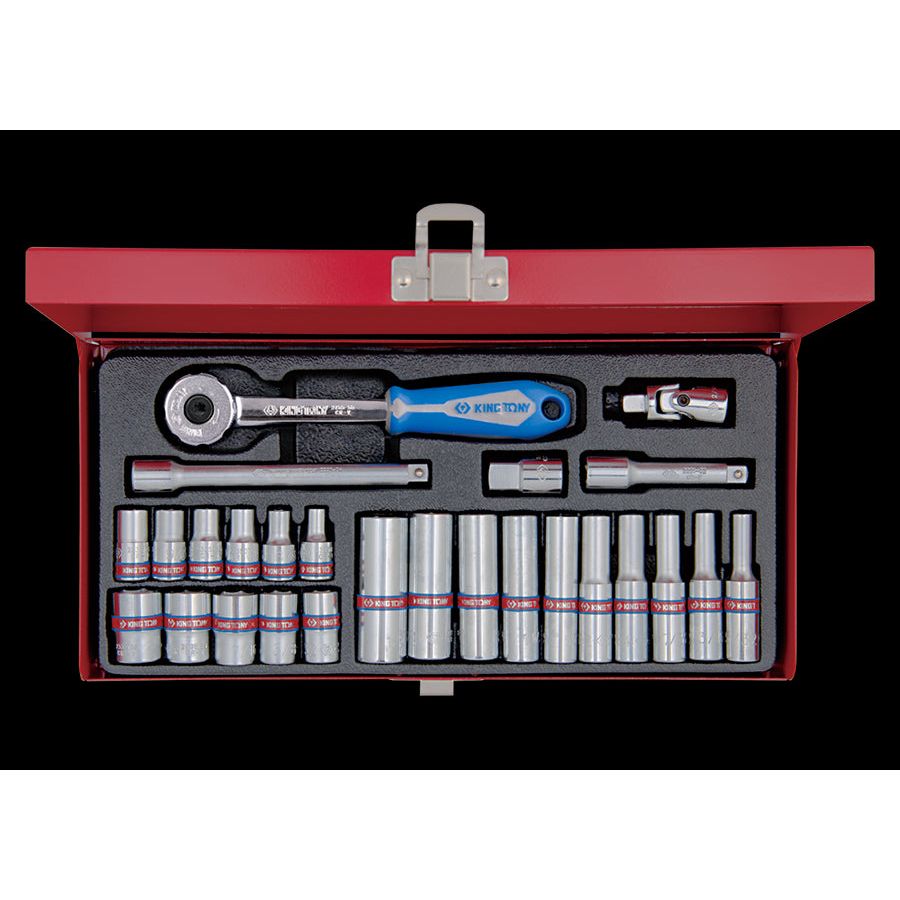KING TONY Profi-Werkzeuge - 1/4" Steckschlüssel-Set, Zoll, mit Zubehör - 26 tlg. 2526SR02