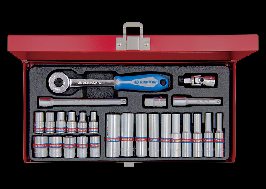 KING TONY Profi-Werkzeuge - 1/4" Steckschlüssel-Set, Zoll, mit Zubehör - 26 tlg. 2526SR02