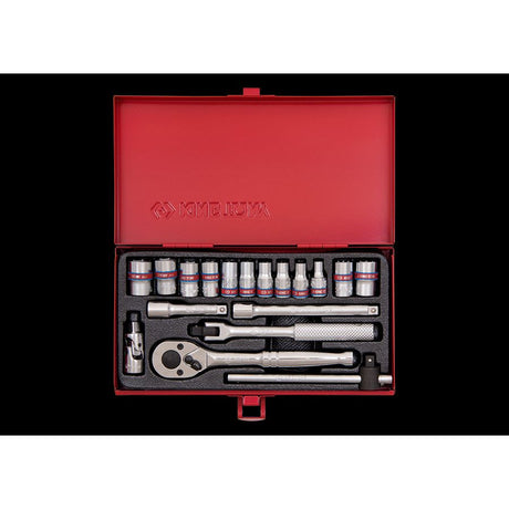 KING TONY Profi-Werkzeuge - 1/4" Steckschlüssel-Set, Zoll, mit Zubehör - 18 tlg. 2519SR