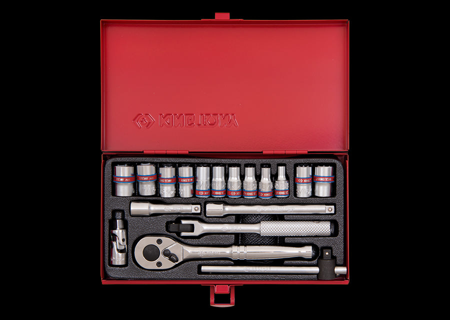KING TONY Profi-Werkzeuge - 1/4" Steckschlüssel-Set, Zoll, mit Zubehör - 18 tlg. 2519SR