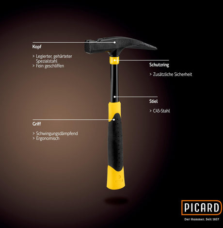 PICARD Latthammer 70080 DIN 7239 mit Magnet und Chrom-Molybdän-Rohrstiel, 600 g Kopf