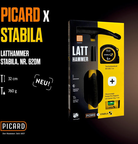 PICARD Latthammer 70080 DIN 7239 mit Magnet und Chrom-Molybdän-Rohrstiel, 600 g Kopf