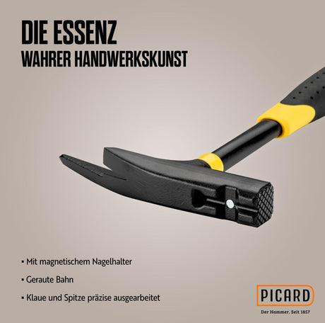 PICARD Latthammer 70080 DIN 7239 mit Magnet und Chrom-Molybdän-Rohrstiel, 600 g Kopf