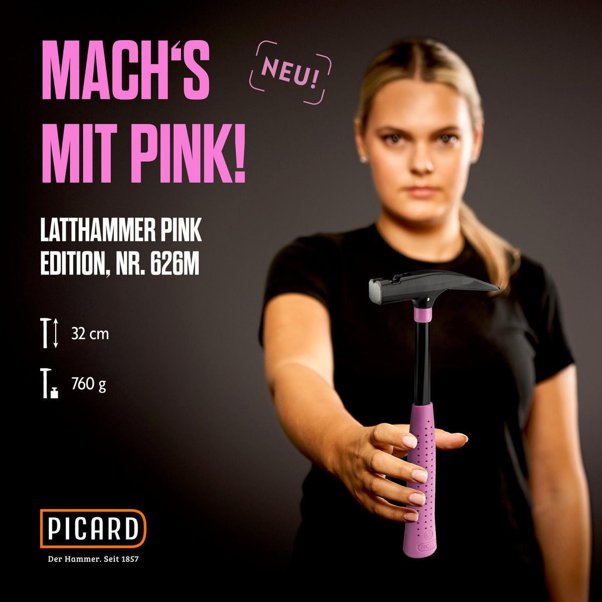 Picard Latthammer Pink Edition Nr.626M mit Magnet, 600g Kopf, DIN 7239