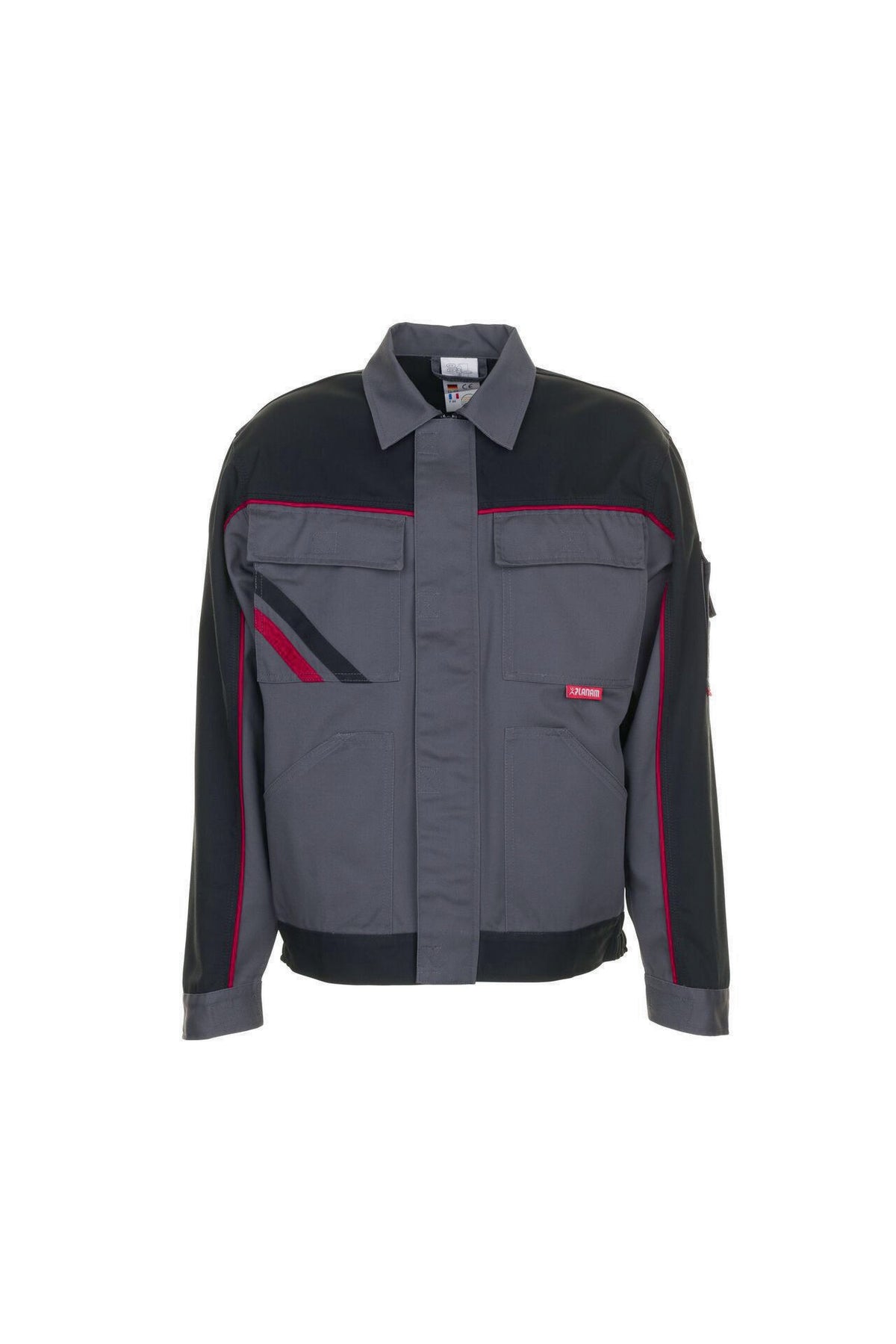 PLANAM Bundjacke Highline Gr.46 schiefer/schwarz/rot – Arbeitsjacke mit Klettverschluss und Golffalten