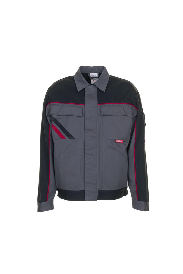 PLANAM Bundjacke Highline Gr.46 schiefer/schwarz/rot – Arbeitsjacke mit Klettverschluss und Golffalten