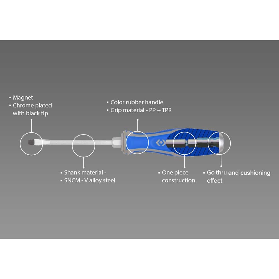 KING TONY Profi-Werkzeuge - Schlitz-Schraubendreher, 4-Kant Schaft 6.5*100 mm BLI14626504R