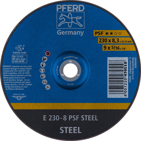 PFERD Schruppscheibe PSF STEEL Ø115 mm, 7,2 mm, Korund A – 10 Stück für Winkelschleifer