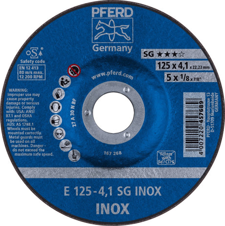 PFERD Schruppscheibe SG INOX 125 mm gekröpft – 10 Stk. für Edelstahl