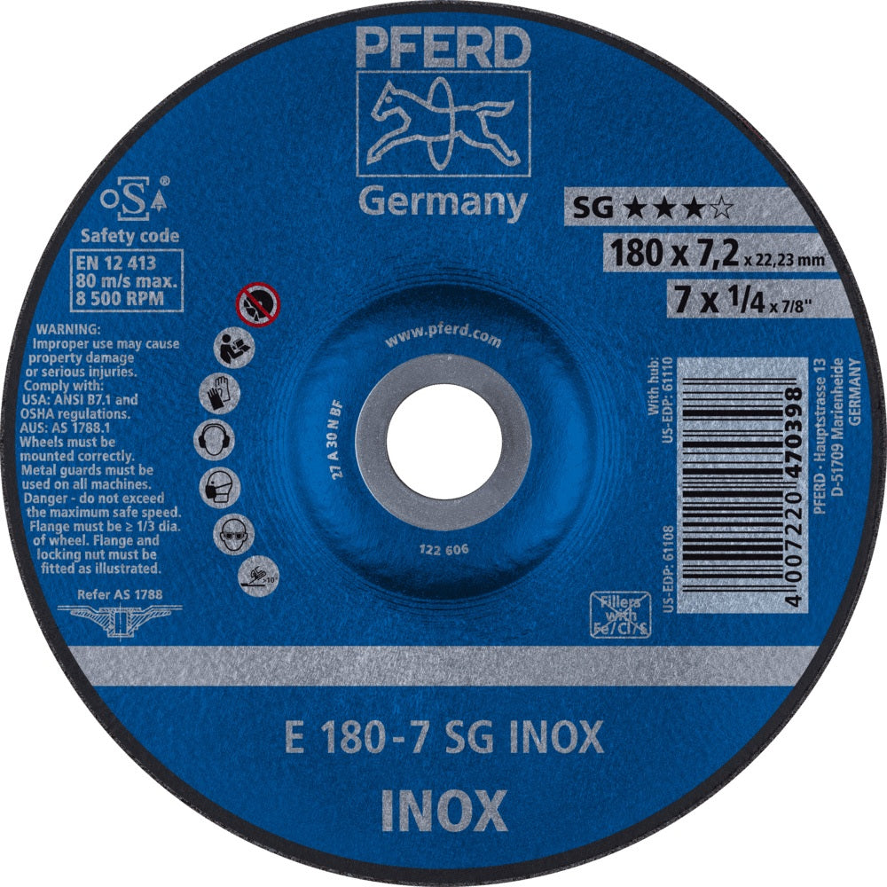 PFERD Schruppscheibe SG INOX 125 mm gekröpft – 10 Stk. für Edelstahl