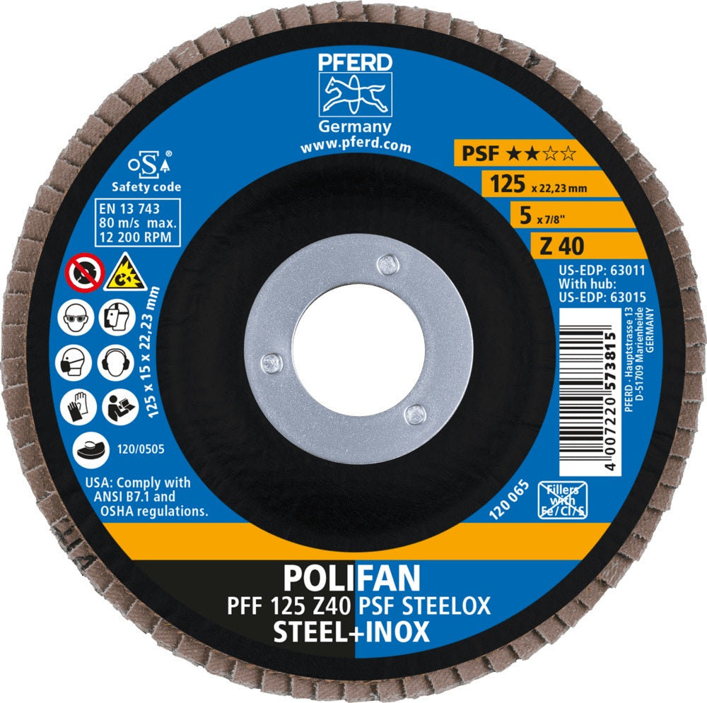 PFERD Fächerschleifscheibe Ø125 mm K40 Zirkonkorund für Stahl & Edelstahl – 10 Stück
