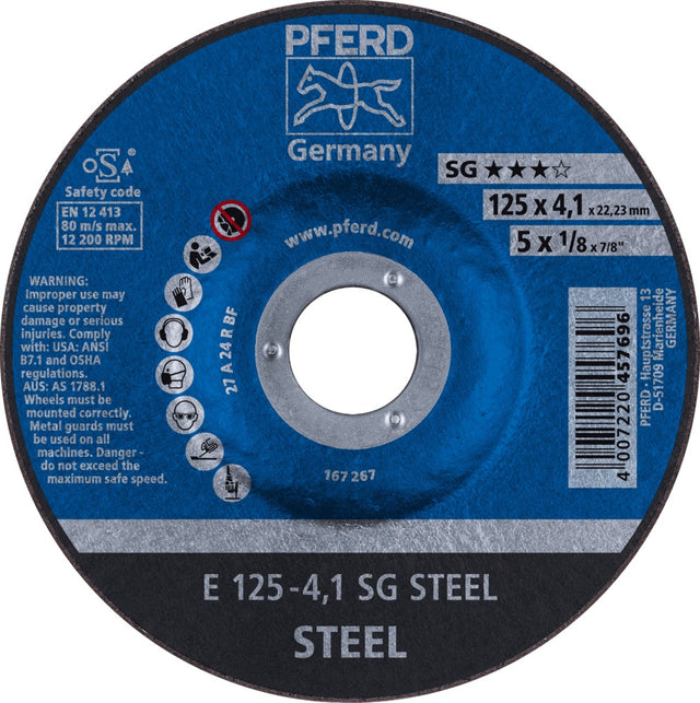 PFERD Schruppscheibe SG STEEL D125x4,1mm gekröpft – 10 Stück für Stahl