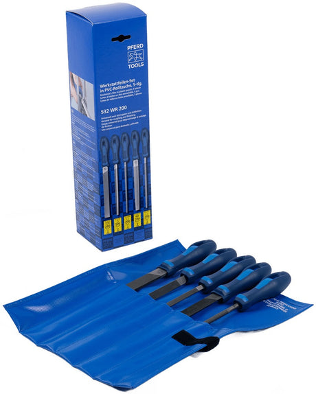 PFERD Feilensatz 250 mm Hieb 2 mit 2K-Ergo-Heft, 5-teilig für Stahl, Aluminium und Guss
