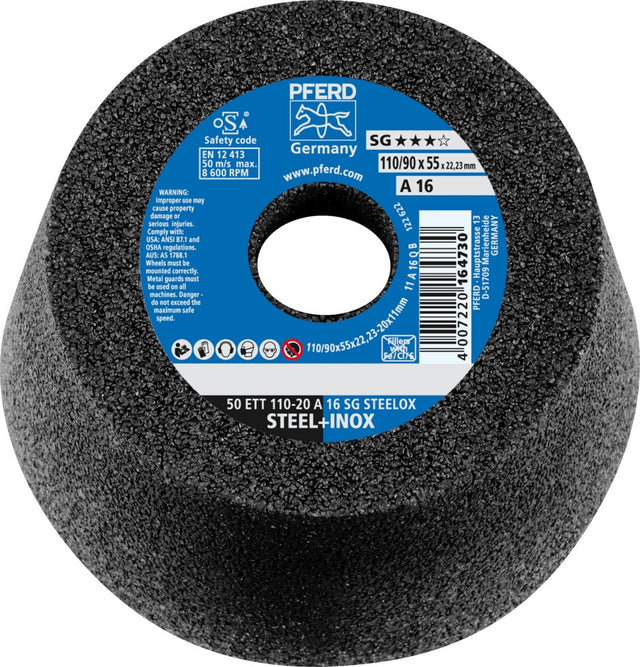 PFERD Schleiftopf ETT SG STEELOX 110/55 mm für INOX und Stahl, Körnung 16