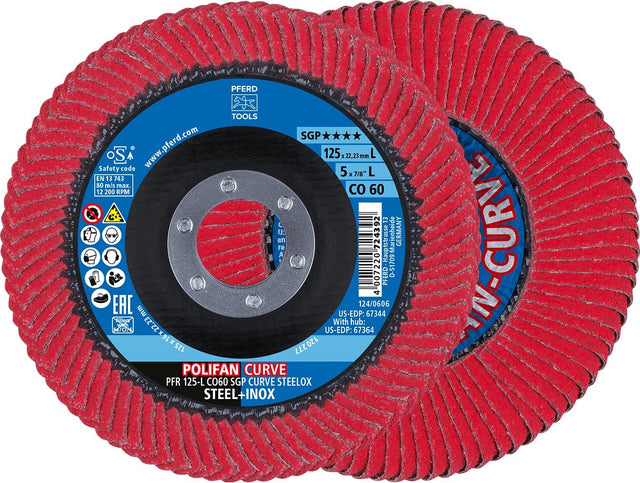 PFERD POLIFAN CO SGP CURVE STEELOX Fächerscheibe Ø125 mm K60 für INOX/Stahl