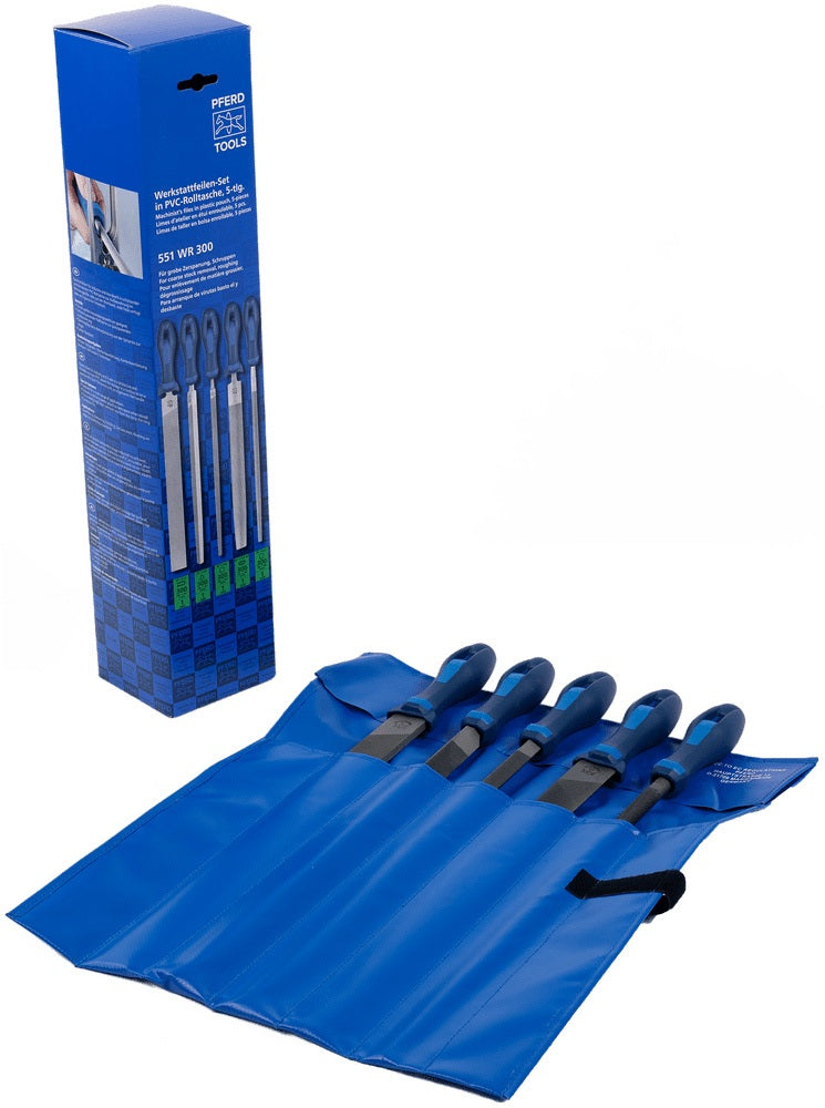 PFERD Feilensatz 250 mm Hieb 2 mit 2K-Ergo-Heft, 5-teilig für Stahl, Aluminium und Guss