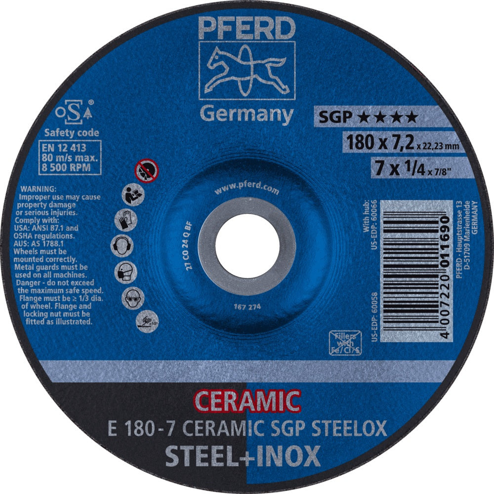 PFERD Schruppscheibe CERAMIC SGP STEELOX 125x7 mm gekröpft