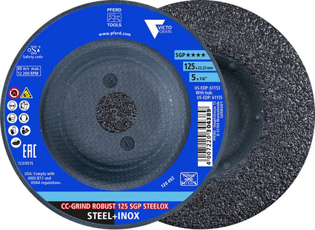 PFERD CC-GRIND-ROBUST SGP STEELOX Schleifscheibe 125 mm VICTOGRAIN für Stahl & Edelstahl