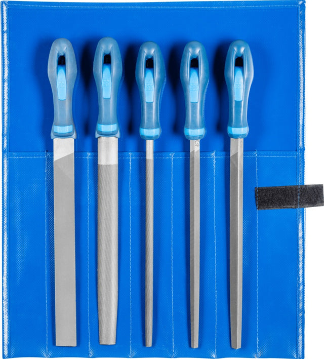 PFERD Feilensatz 250 mm Hieb 2 mit 2K-Ergo-Heft, 5-teilig für Stahl, Aluminium und Guss