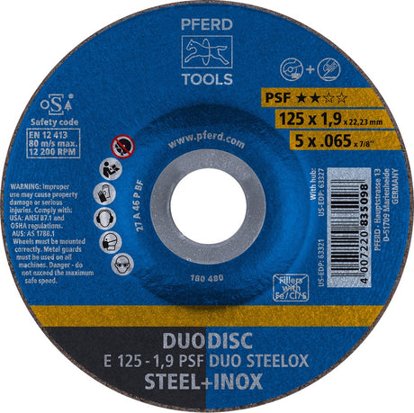 PFERD Kombischeibe PSF DUODISC STEELOX D125x1,9mm Körnung 46 – 10 Stück für Stahl & INOX