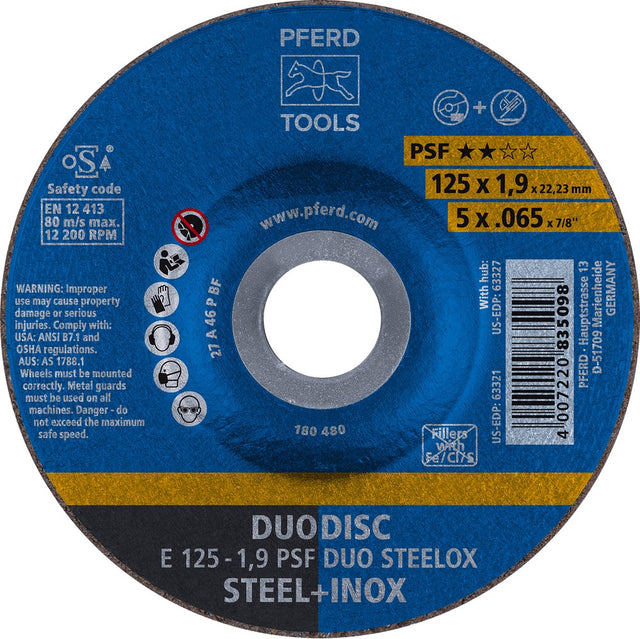 PFERD Kombischeibe PSF DUODISC STEELOX D125x1,9mm Körnung 46 – 10 Stück für Stahl & INOX