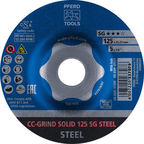 PFERD CC-GRIND-SOLID SG STEEL Schleifscheibe 125 mm gekröpft für Stahl