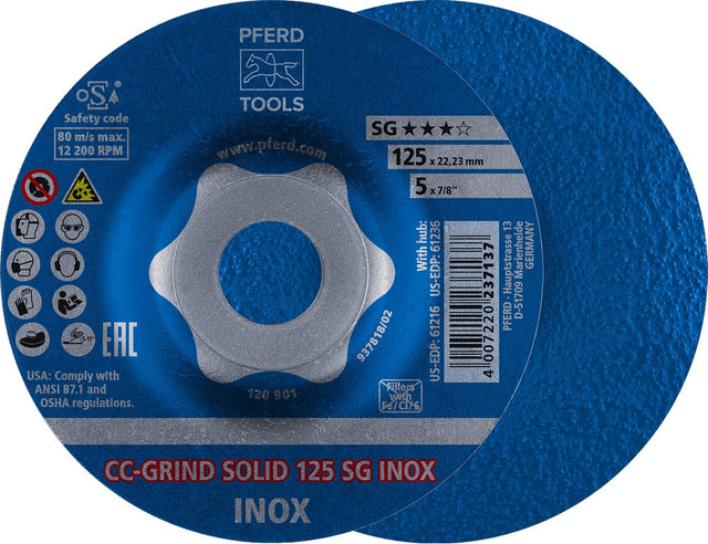 PFERD CC-GRIND-SOLID SG INOX Schleifscheibe 125 mm gekröpft – 10 Stück