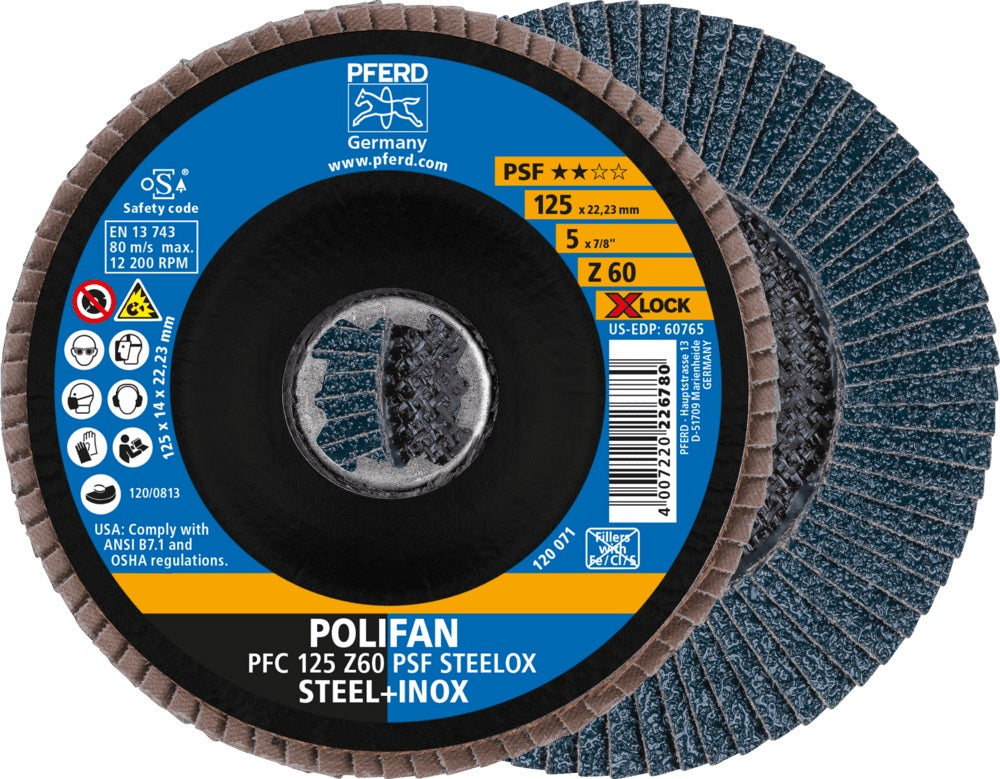 PFERD Fächerscheibe X-LOCK PSF Z STEELOX Ø125 mm K40 konisch für Stahl & INOX – 10 Stück